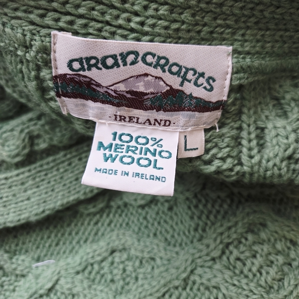 Aran crafts merino wool one button cable knit cardigan long  sweater Large - Picture 2 of 7